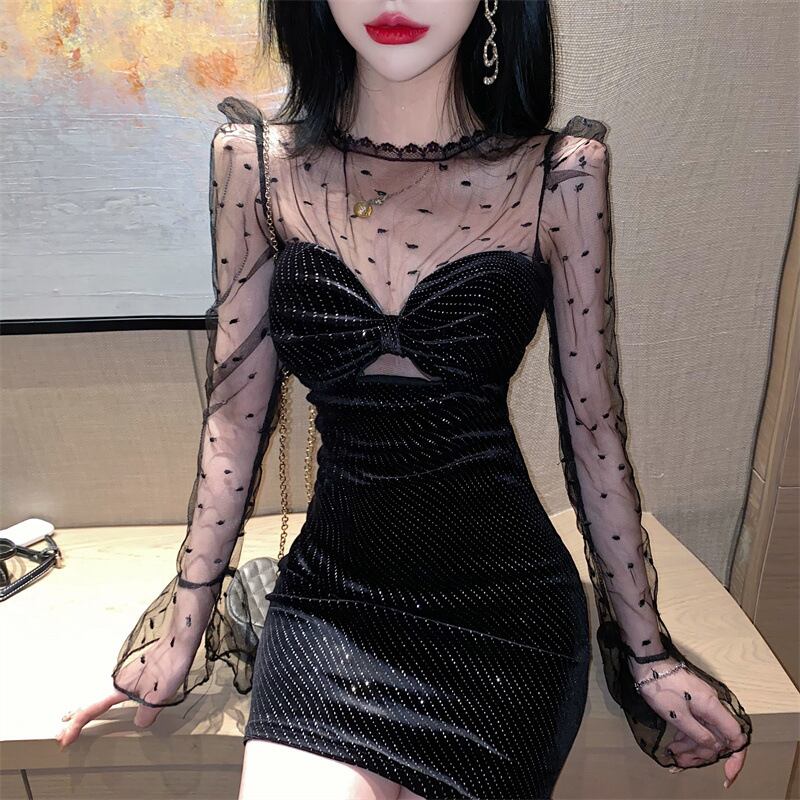 【dress】チュールコンビワンピース　M28830