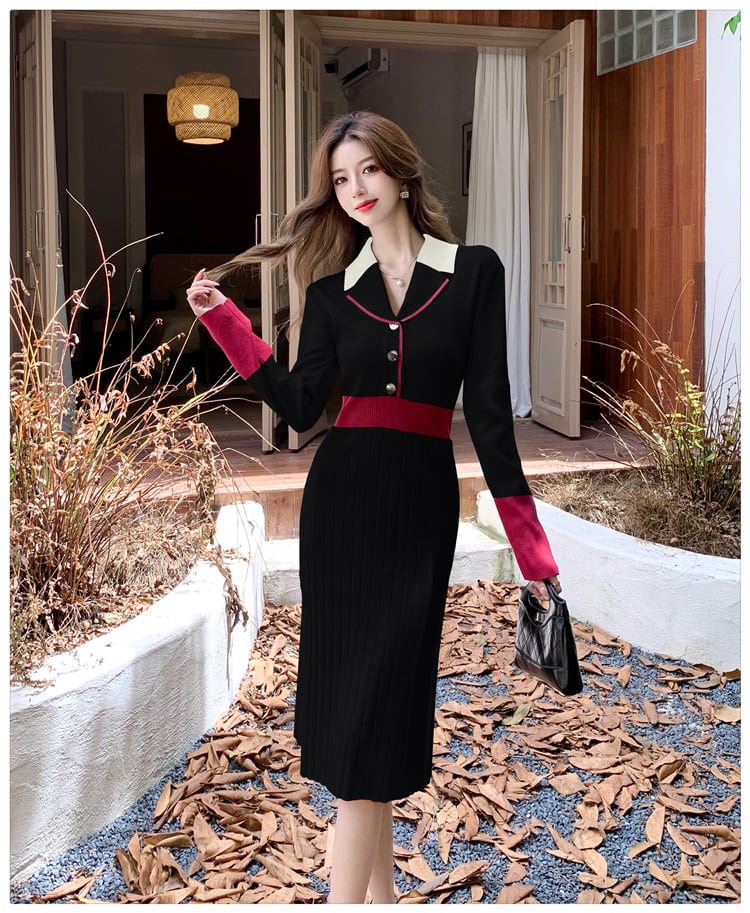 【dress】配色ニットワンピース　M25706