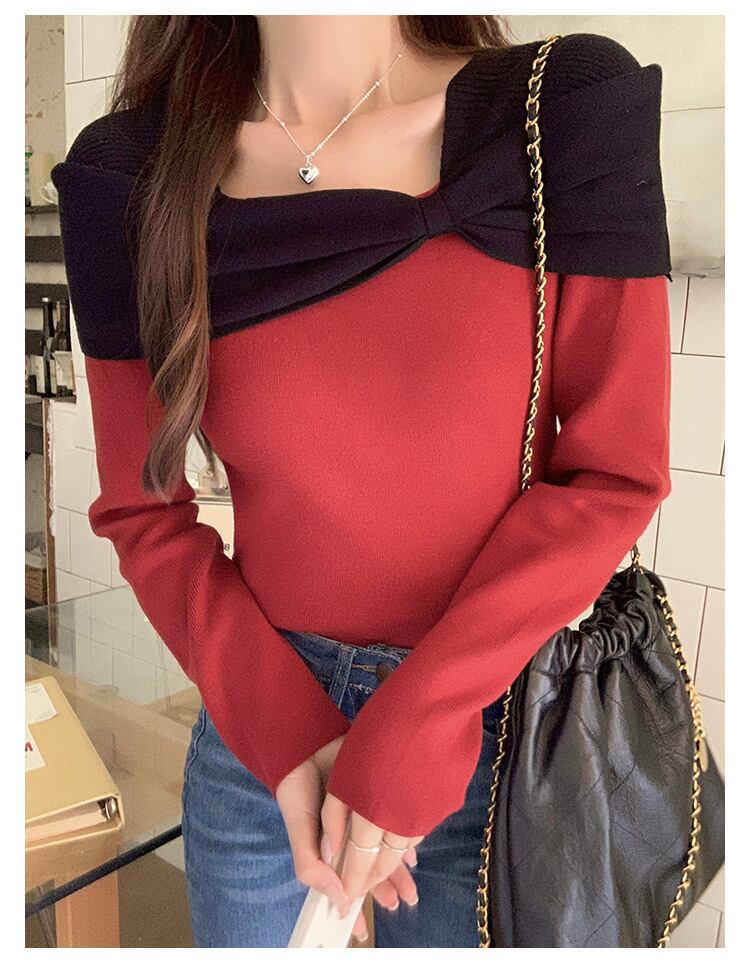 【tops】配色ニットトップス　M27702
