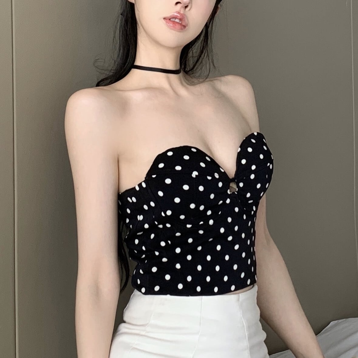 【tops】ドット柄ベアトップ　M24635