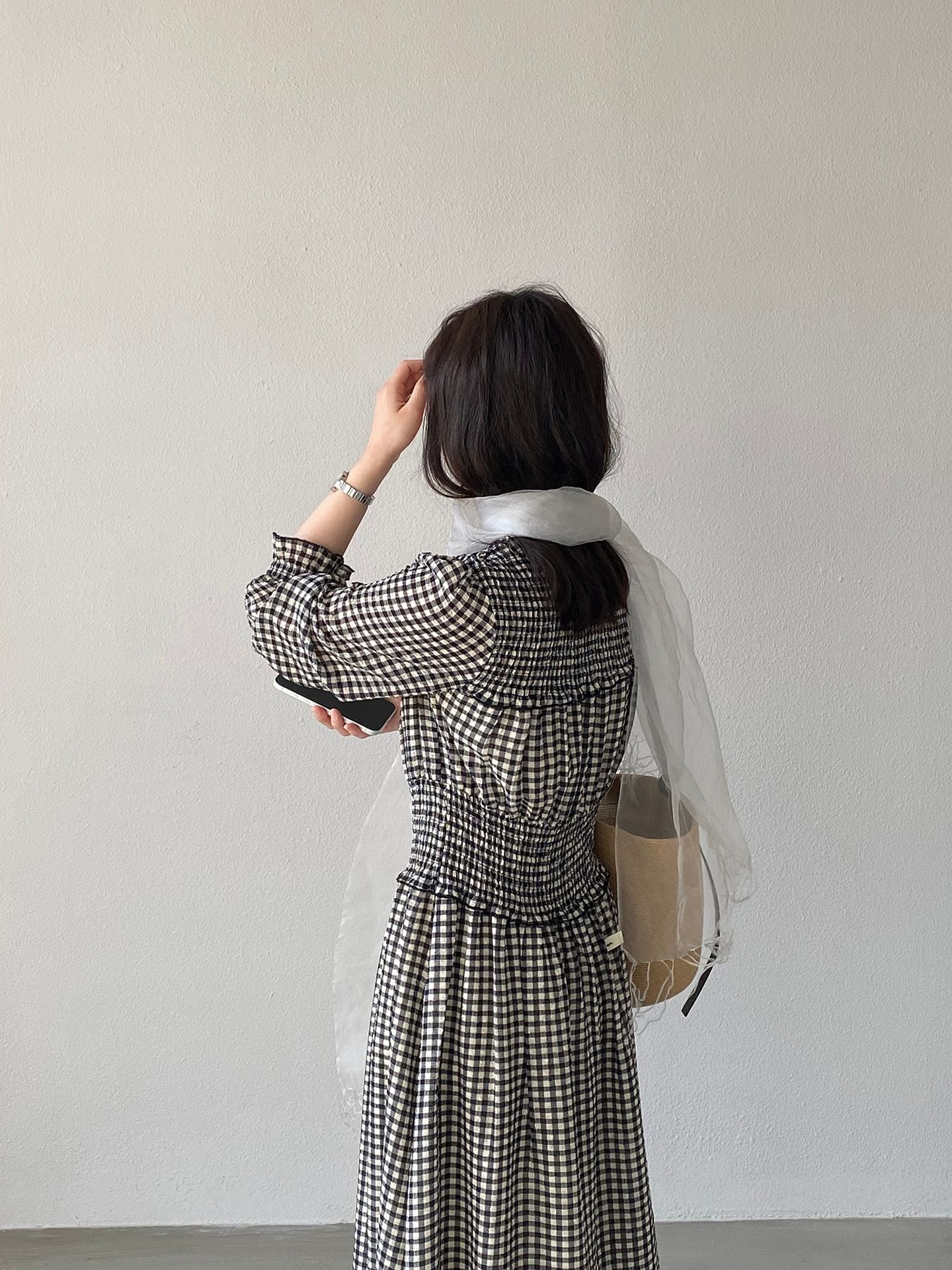 【dress】チェック柄ロングワンピース Q8249