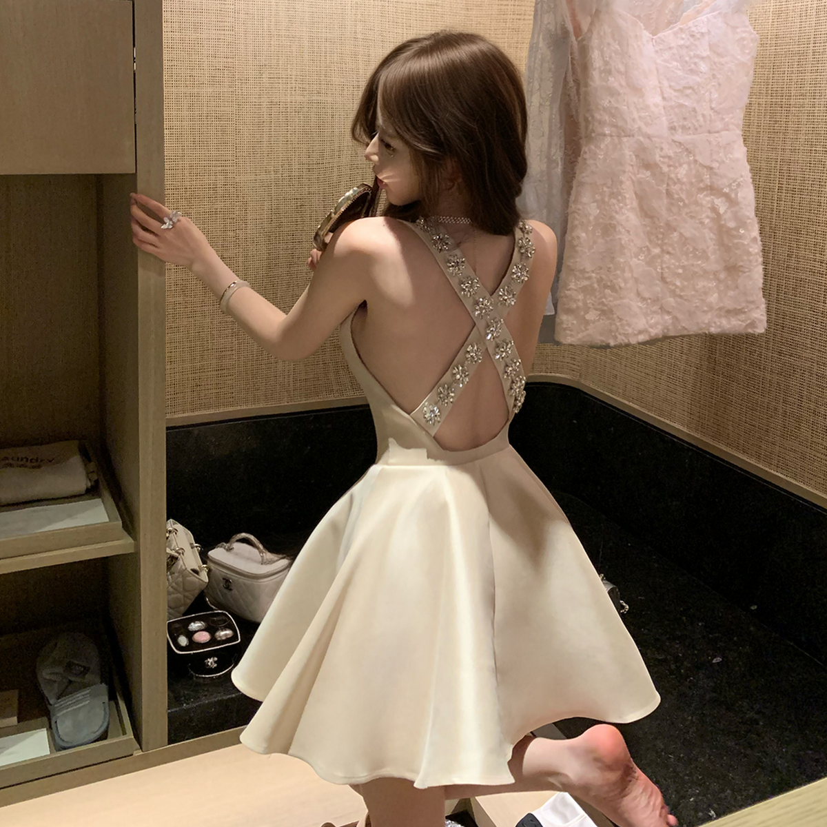 【dress】ビジューミニワンピース　N3525