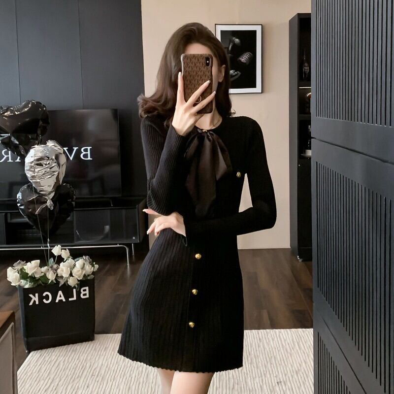 【dress】リボン付きニットワンピース　M18792
