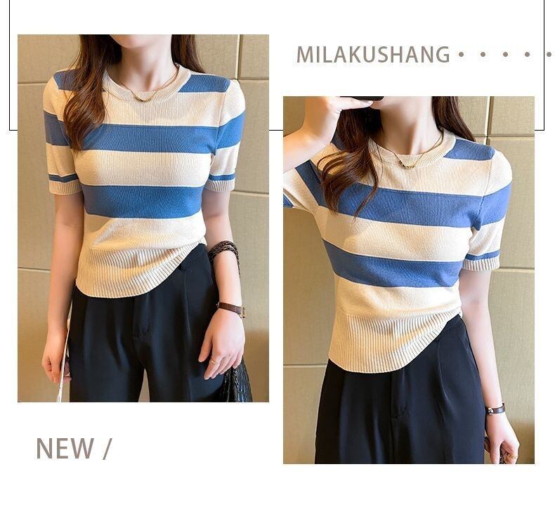 【tops】ストライプ柄ニットTシャツG20214