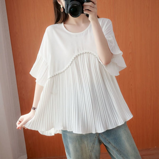 【tops】半袖ラッパ袖ギャザーＴシャツF7341