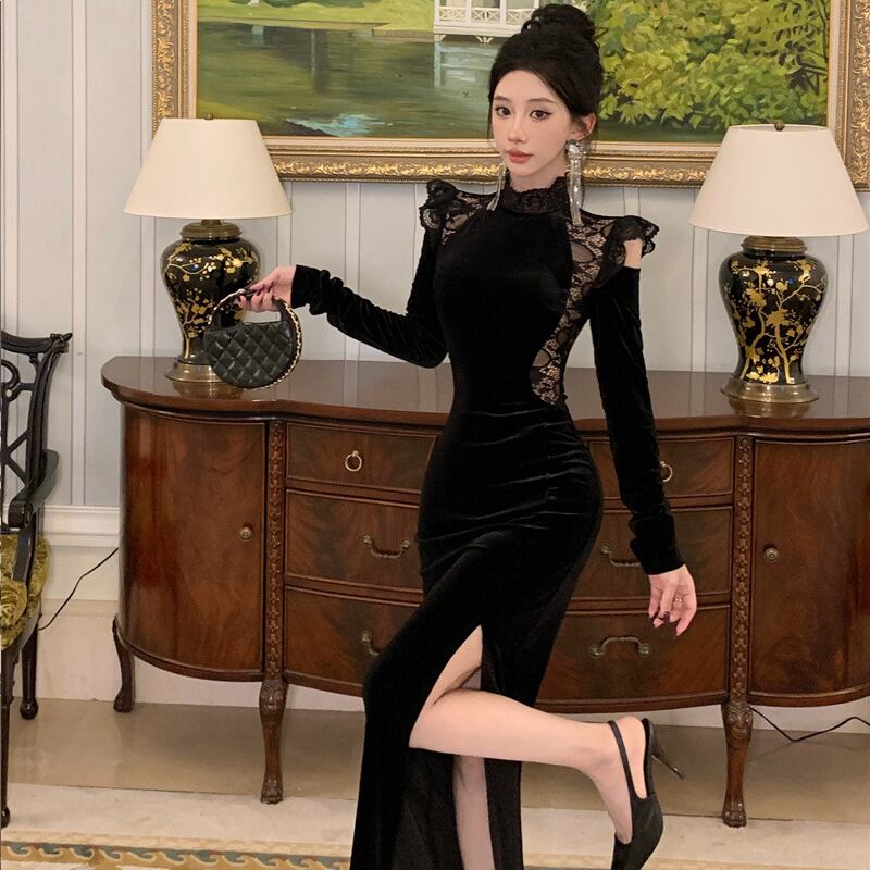 【dress】レースドッキングワンピース Q7060