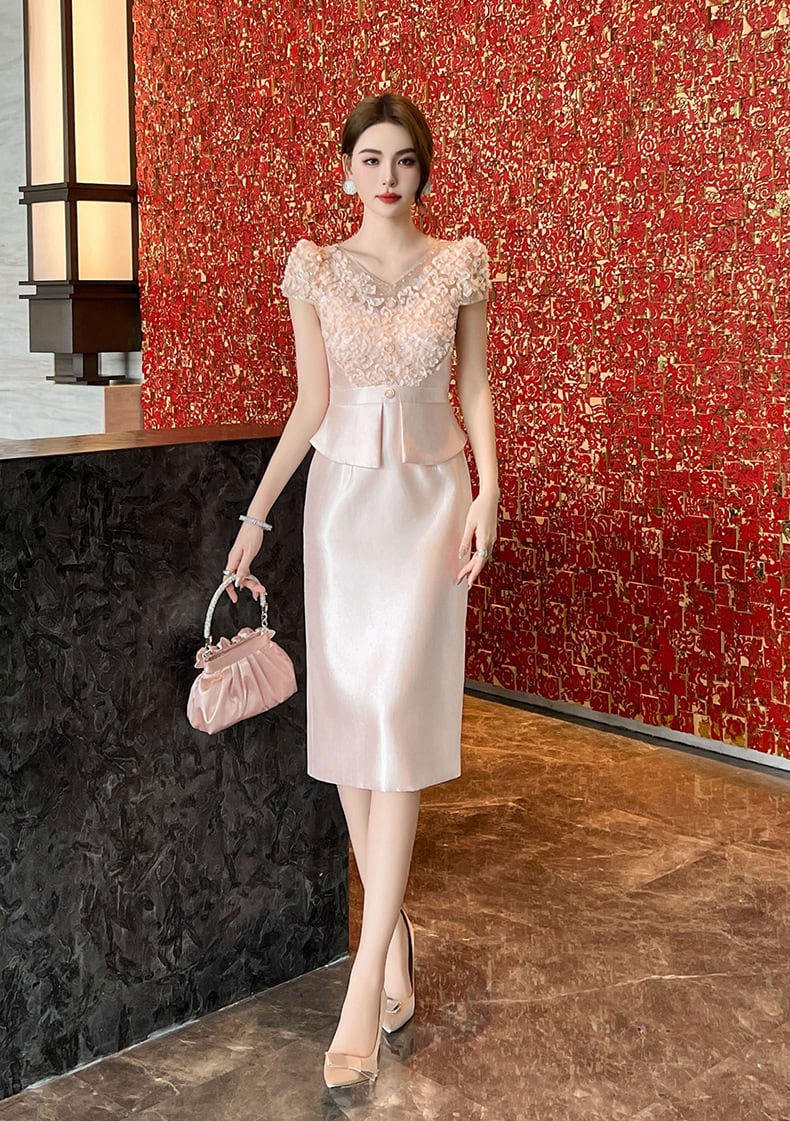 【dress】レース切り替えワンピース　M23922