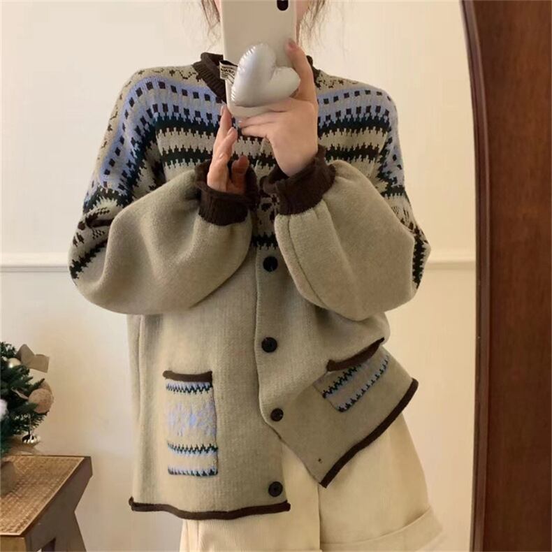 【outer】ジャカードニットカーデ　M27113