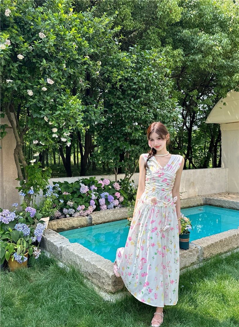 【dress】Vネックプリントワンピース　M24584