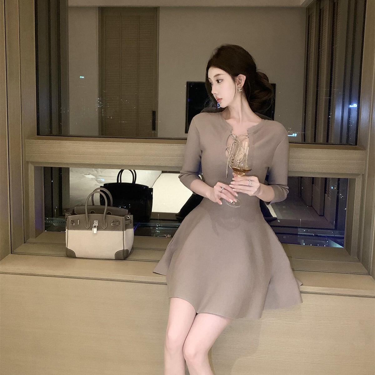 【dress】2WAYレースアップデザインミニワンピース　N3494