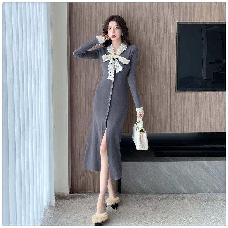 【dress】リボン付きニットワンピース　M27841