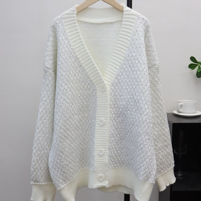 【outer】ラメ入りニットカーディガン Q7860
