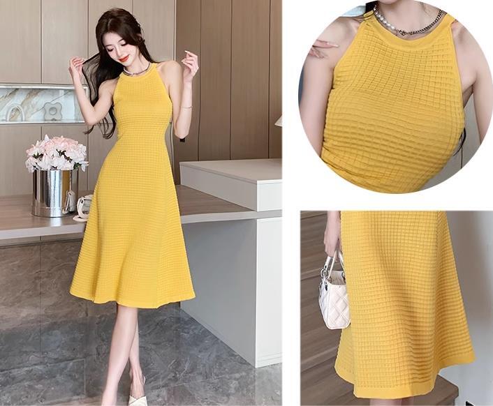 【dress】ホルターネックAラインニットワンピースF7458