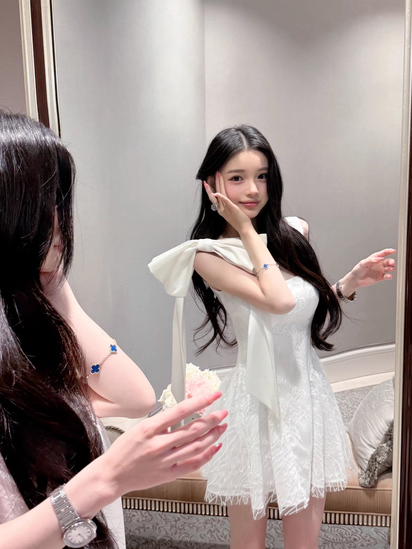 【dress】リボン付きレースキャミワンピース Q8385