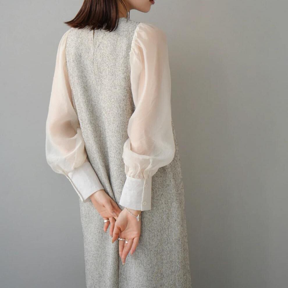 【dress】シアースリーブドッキングワンピース　N2964