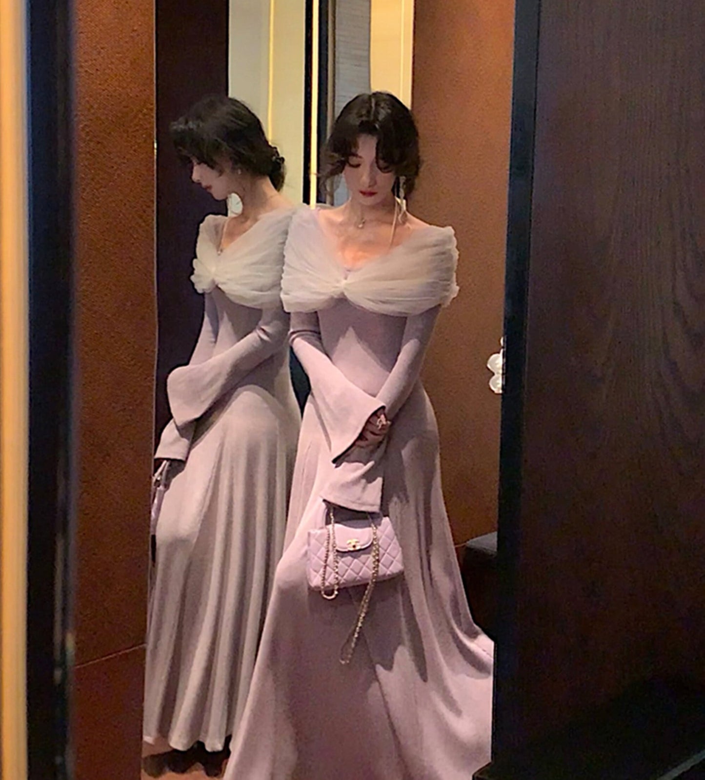 【dress】チュールドッキングニットワンピース　N3460