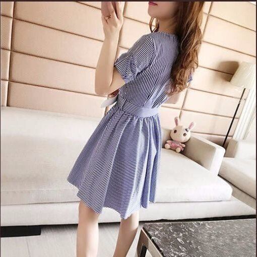 【dress】夏高級感気質満点レトロスウィートストライプ柄着痩せ ワンピース G1036