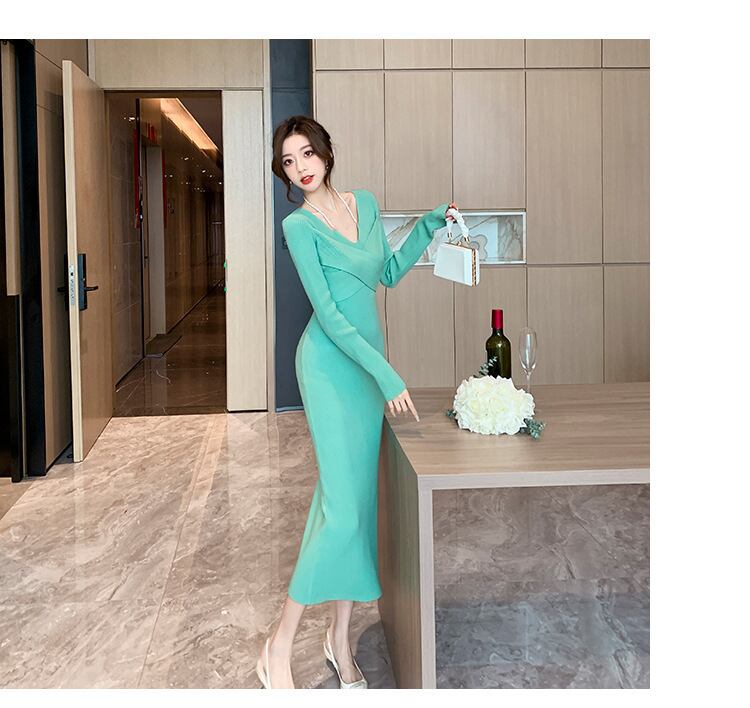 【dress】Vネックニットワンピース　M18602
