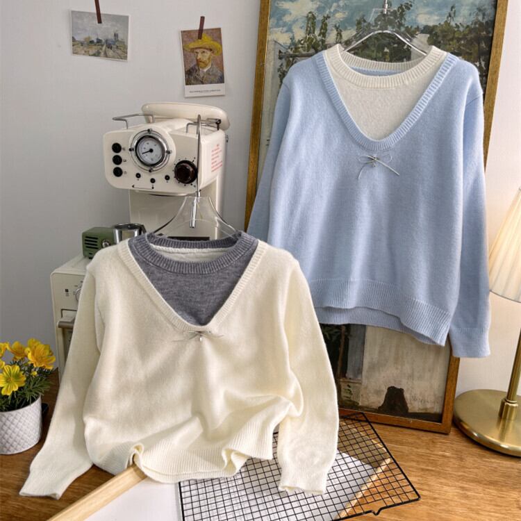 【tops】切り替え配色ニットトップス　M28623