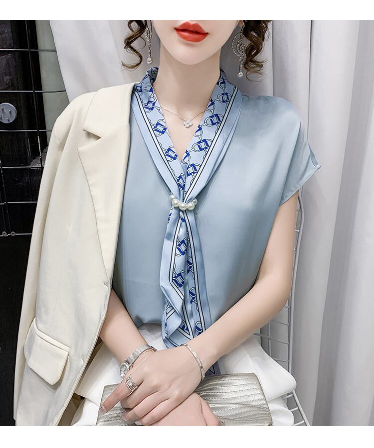 【tops】エレガント フランス風 上品なシルエットスウィートノースリーブシフォンシャツ G6716