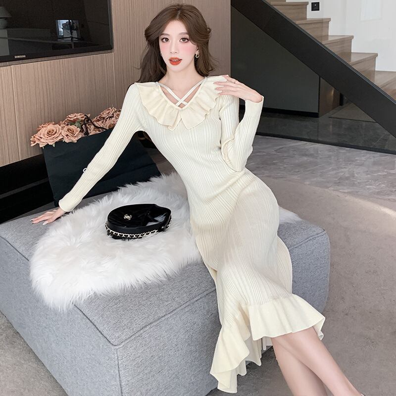 【dress】フリルニットワンピース　M18803