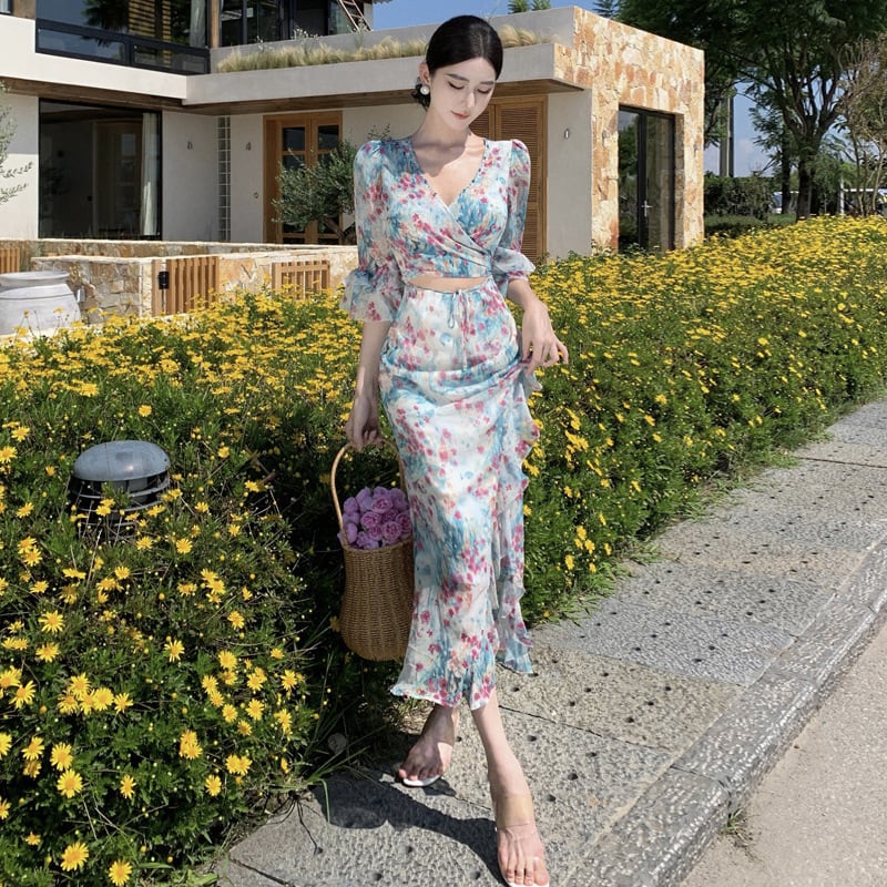 【dress】Vネック花柄ワンピース　M25286