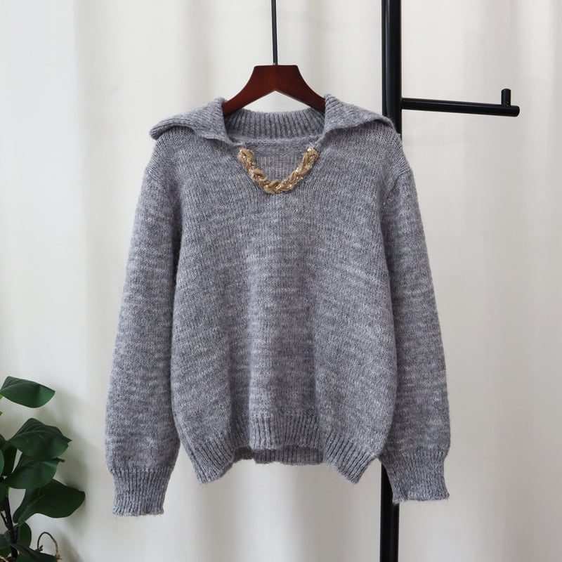 【tops】折り襟ニットセーター　M28374