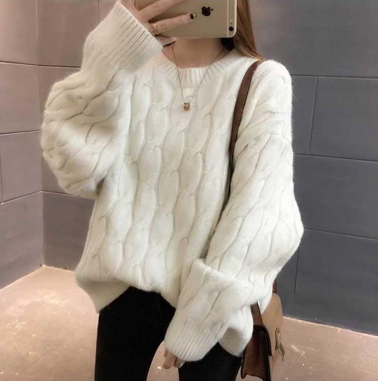 【tops】女性力を高める〜ラウンドネック長袖スウィートファッションニットセーターW0374