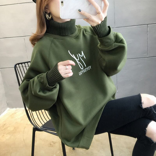 【tops】店長推薦秋冬新作2色ハイネック長袖英字柄配色ゆったり切り替え着回しパーカーF0904