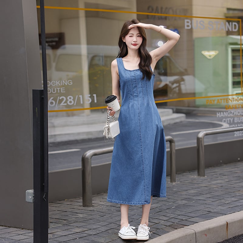 【dress】ロングデニムベストワンピース Q8423