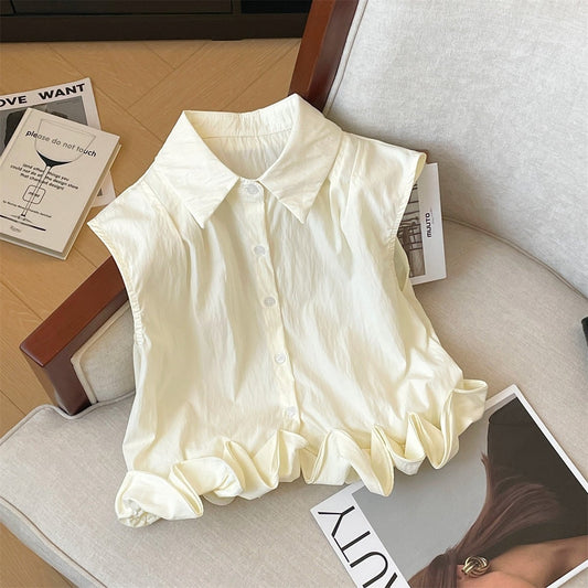 【tops】POLOネックギャザーブラウスF7506