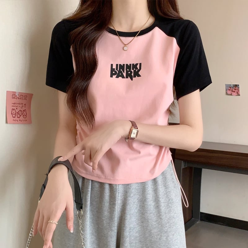 【tops】半袖英字柄ＴシャツF7493