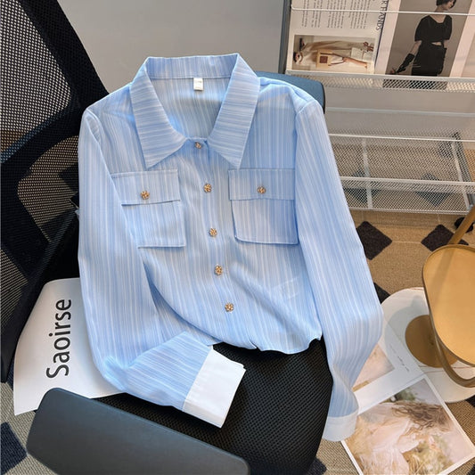 【tops】ストライプ柄薄手ブラウスG20658