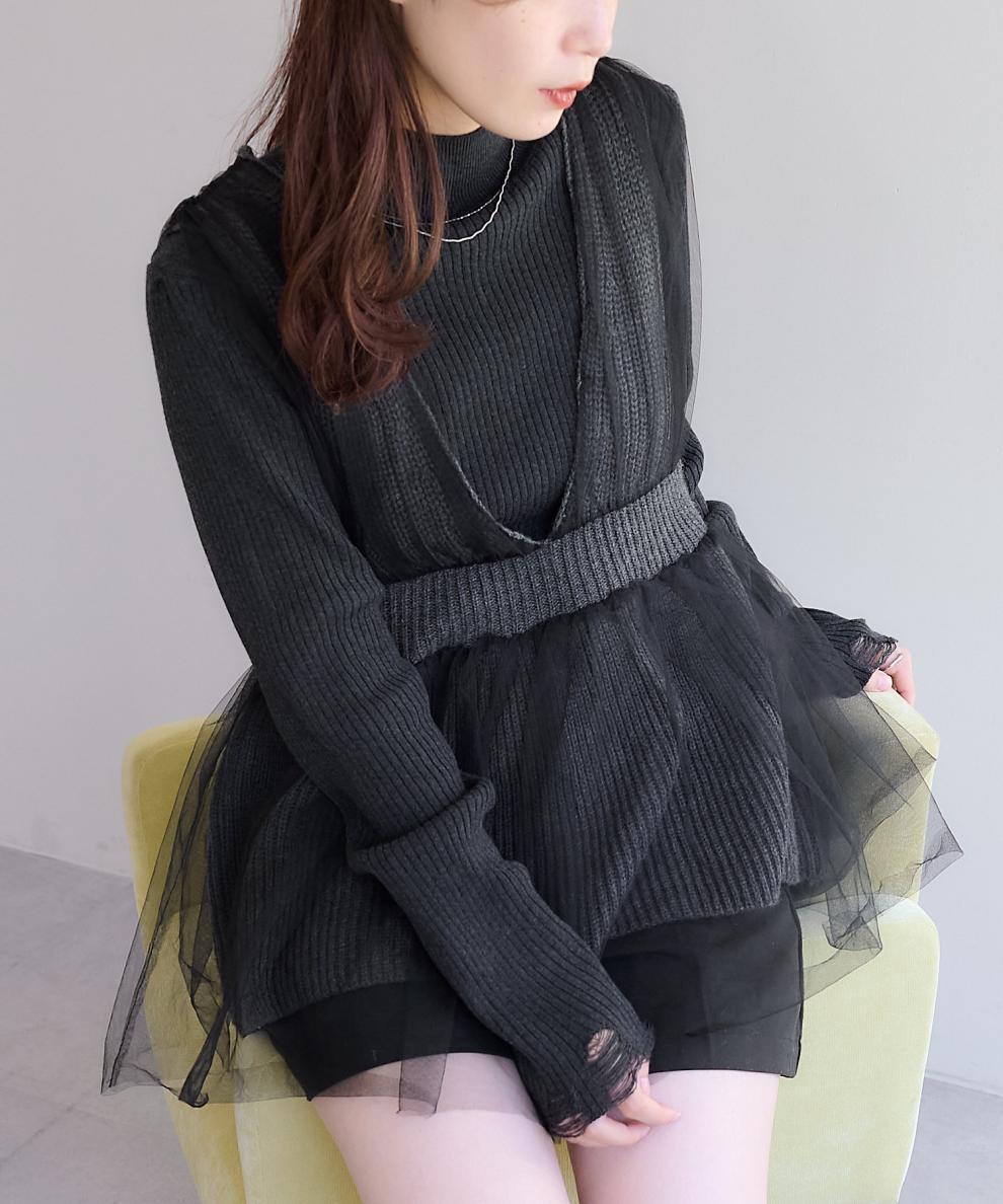 【tops】Vネックチュールコンビニットベスト　M28580