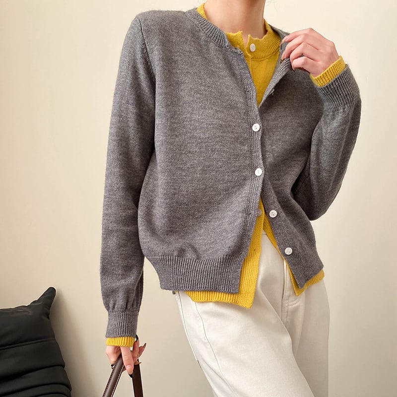 【outer】フェイクレイヤードニットカーディガン Q7001