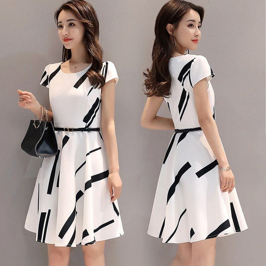 【dress】韓国風好感度UP!気質満点清新スウィートラウンドネックワンピース G0171