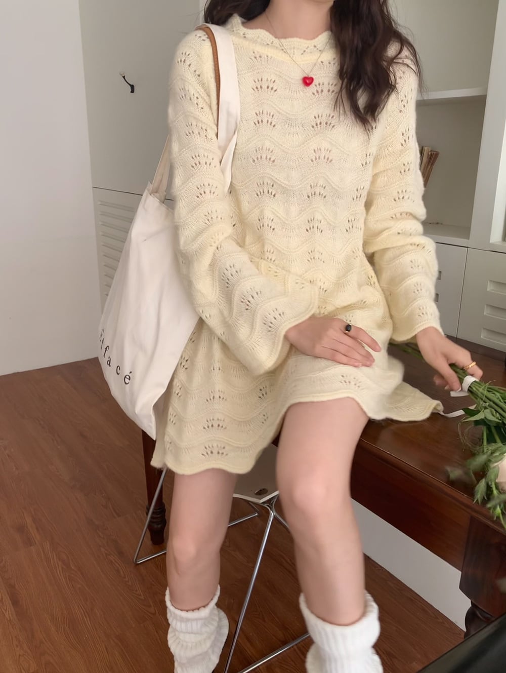 【dress】カットワークニットワンピース　M25591