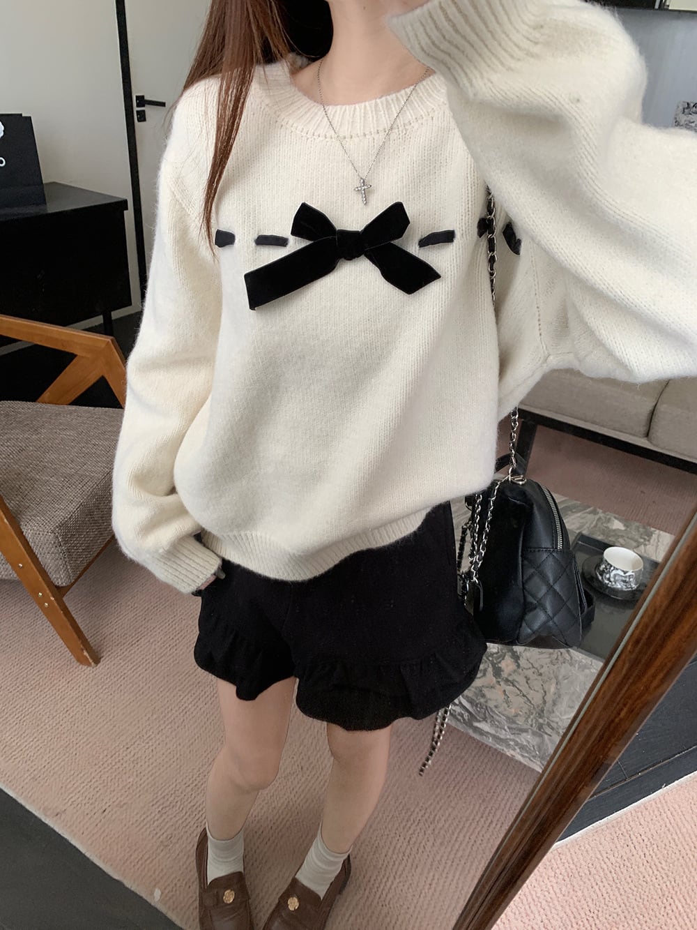 【tops】リボン付きニットセーター　M28635