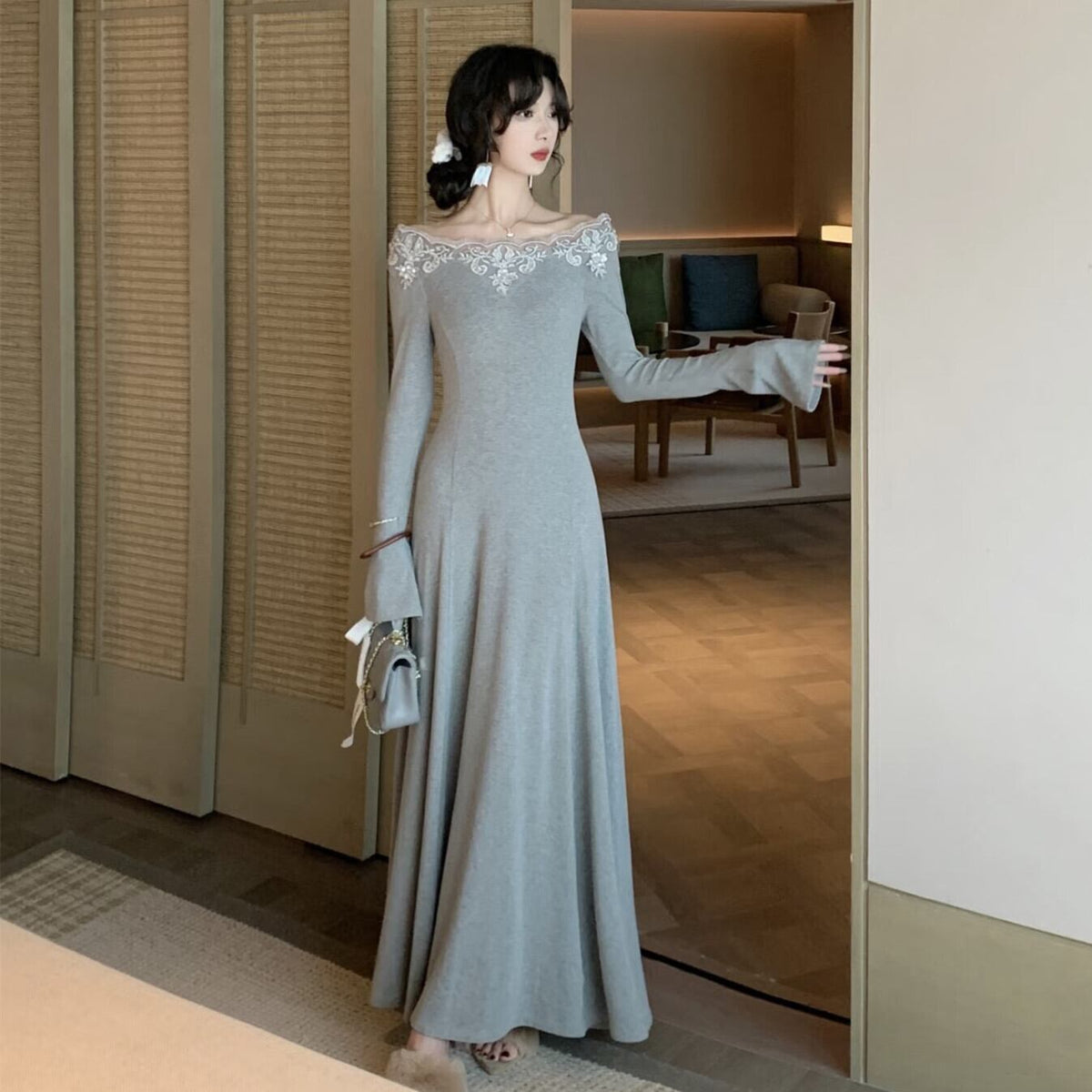 【dress】レーストリミングニットワンピース　N3448