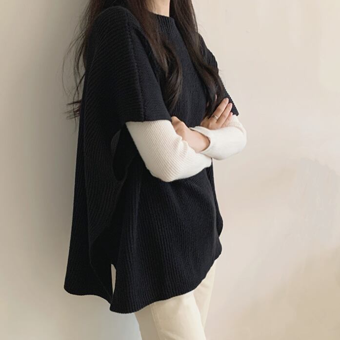 【tops】スリットケープニットジレ　M18411