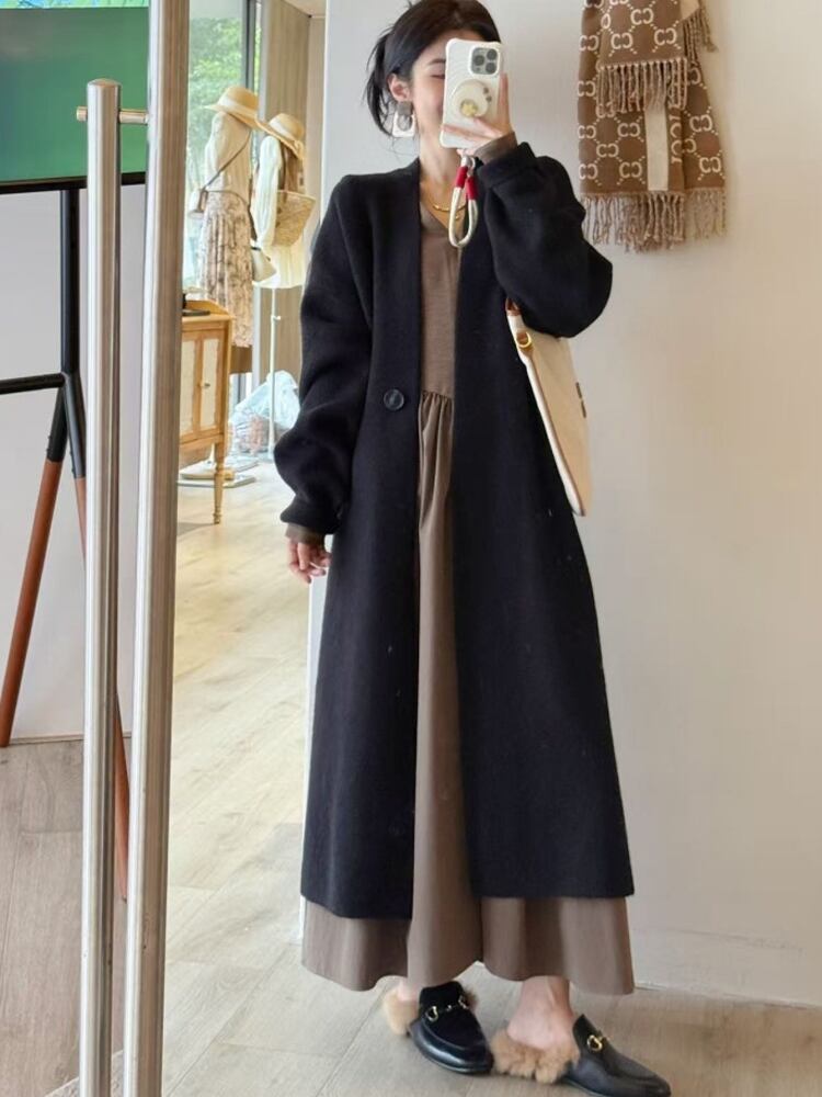 【outer】ロングニットカーディガン Q7034