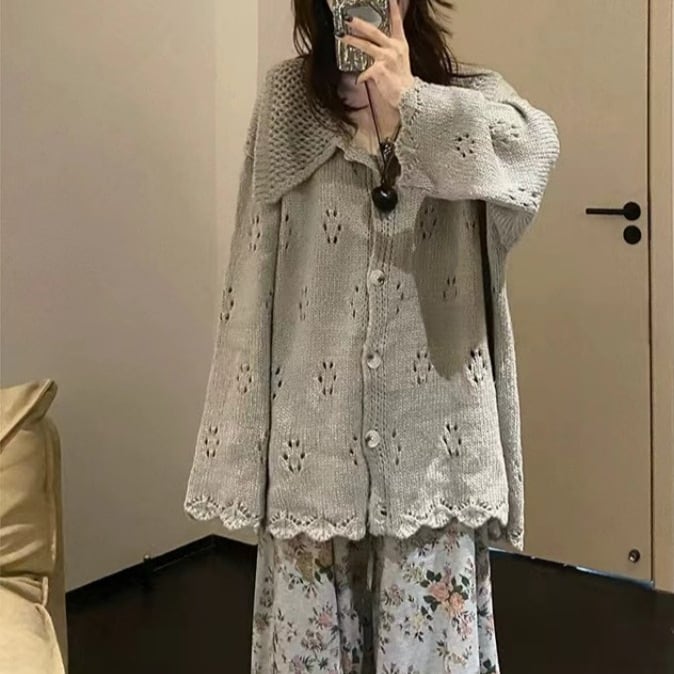 【outer】カットワークニットカーデ　M26037