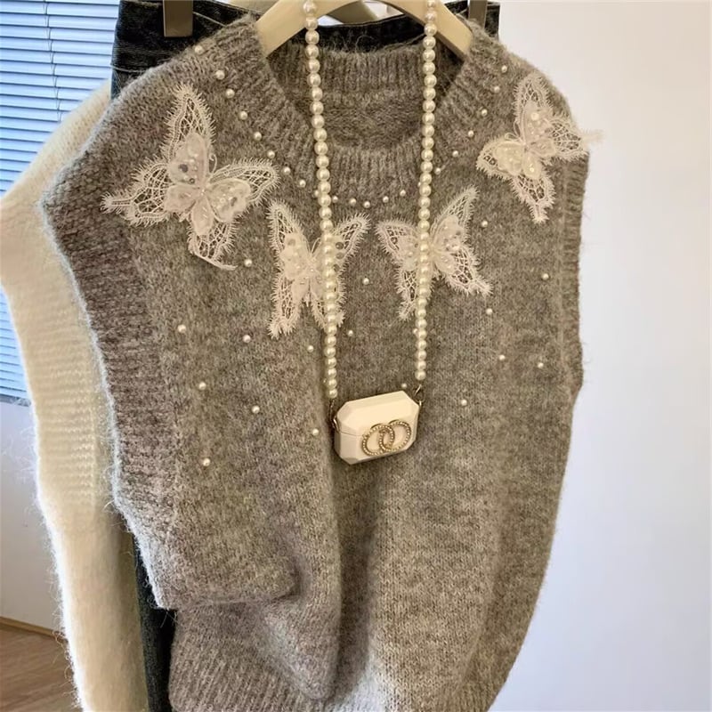 【tops】リボン付きニットベスト　M28922