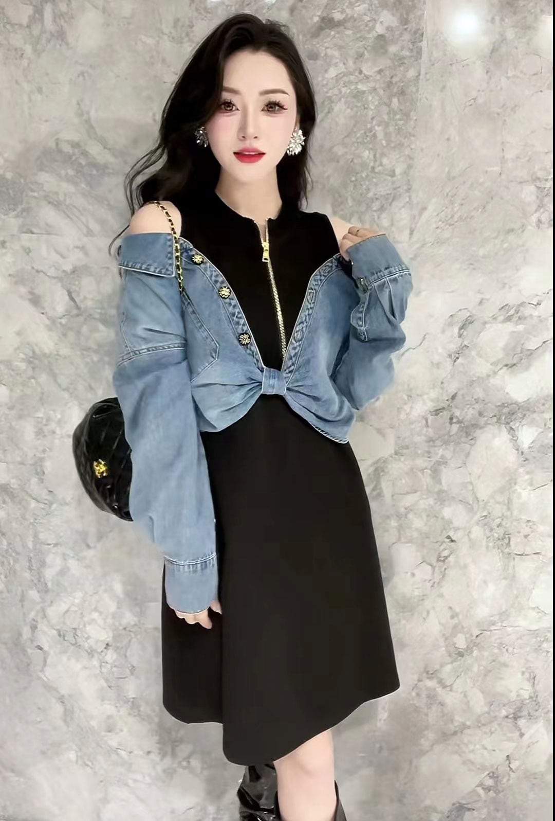 【dress】デニム切り替えワンピース　M26417