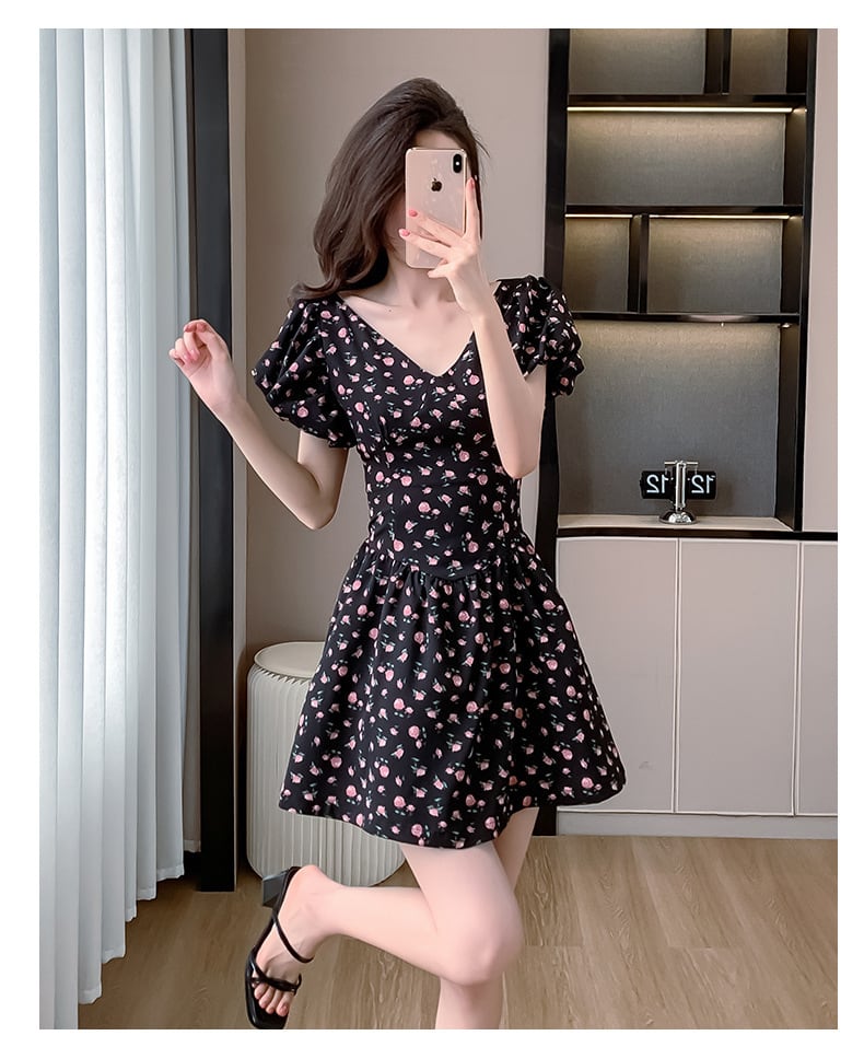 【dress】リボン付き花柄ワンピース　M24337