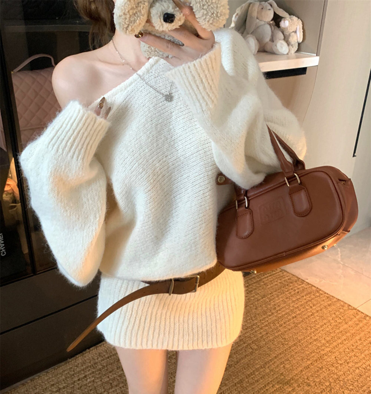 【dress】オフショルニットミニワンピース　N3359