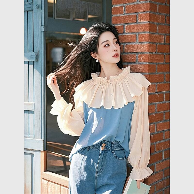 【tops】フリルドッキングブラウス　M30093