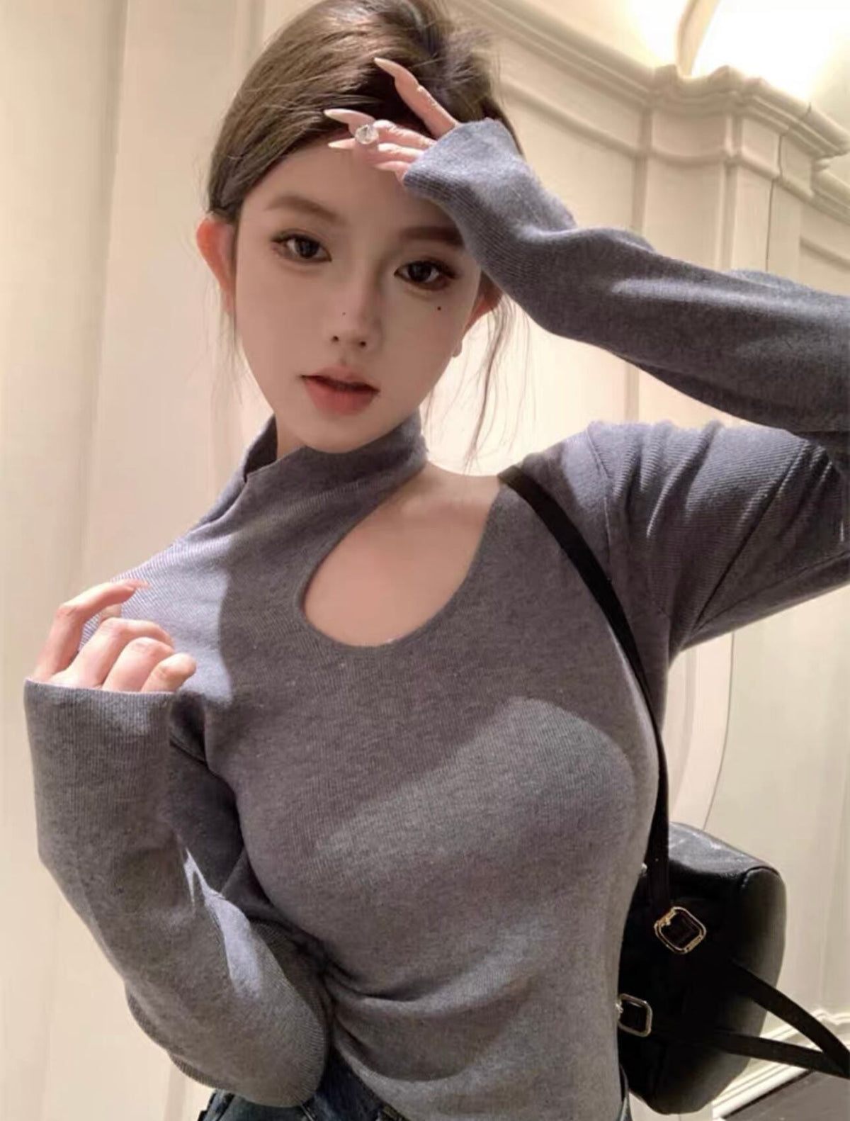 【tops】ポイントオープンニットトップス　N2930