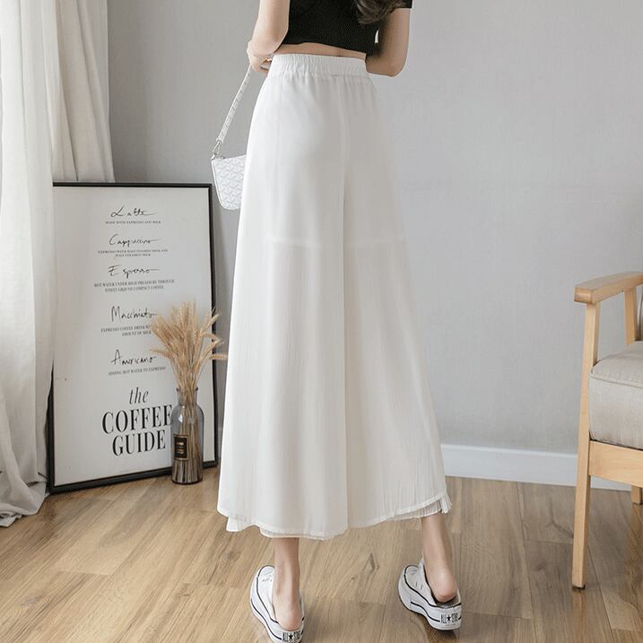 【bottoms】絶対欲しいシンプルカジュアル無地合わせやすいハイウエスト九分丈ガウチョパンツF0017