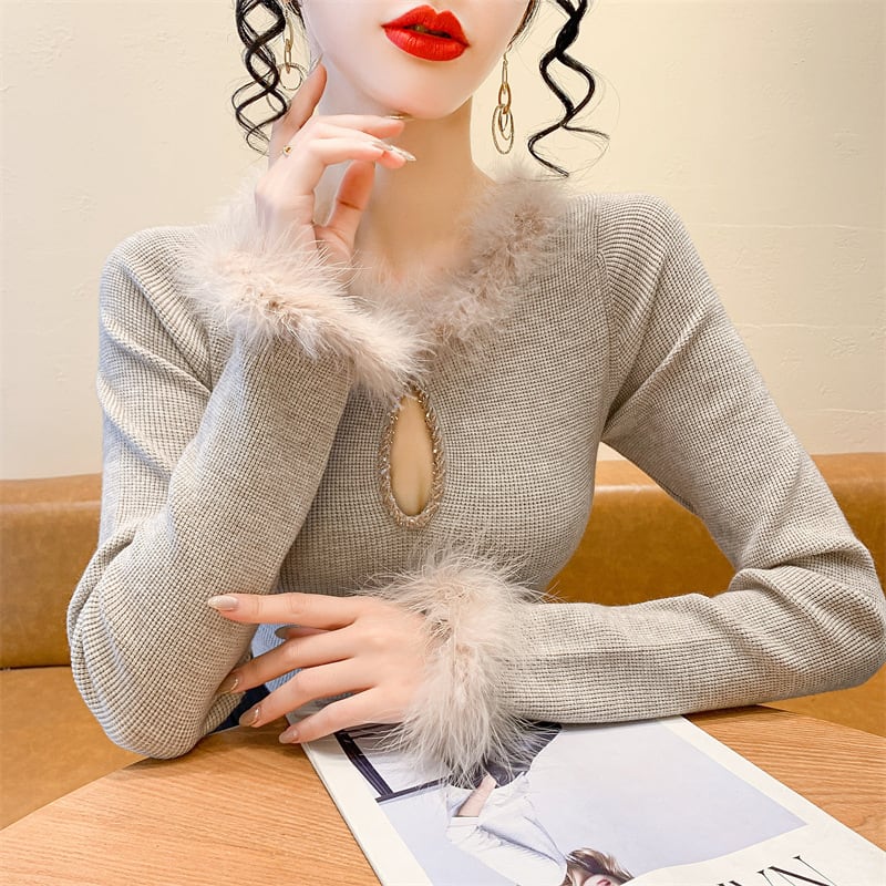 【tops】フェイクファーニットトップス　N2918
